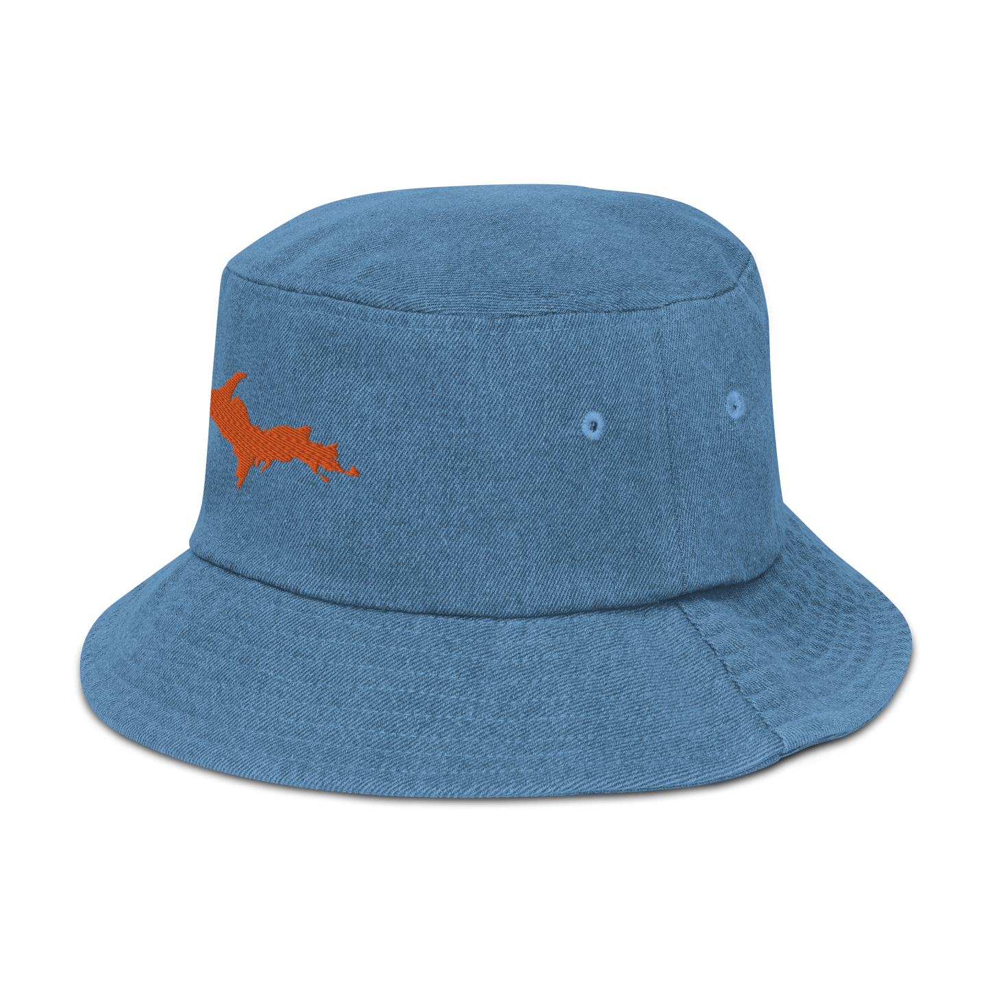 Michigan Upper Peninsula Denim Bucket Hat (w/ Orange UP Outline)