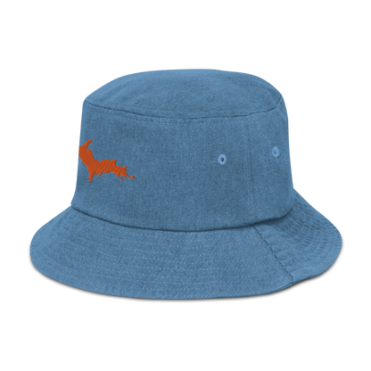 Michigan Upper Peninsula Denim Bucket Hat (w/ Orange UP Outline)