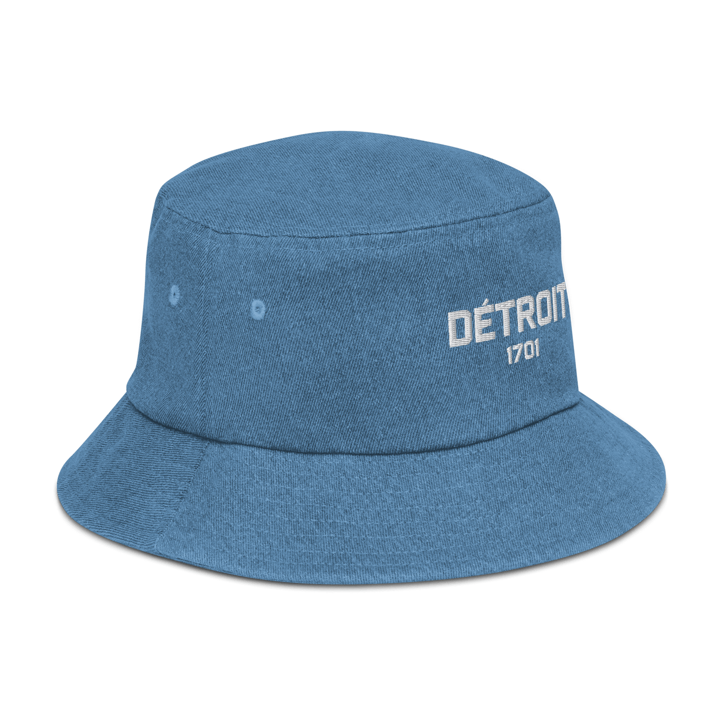 'Détroit 1701' Denim Bucket Hat | White Embroidery - Circumspice Michigan