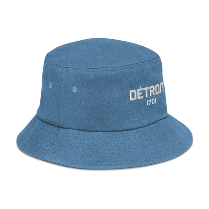 'Détroit 1701' Denim Bucket Hat | White Embroidery - Circumspice Michigan