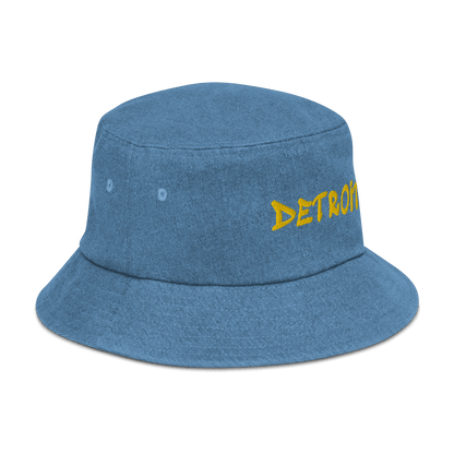 'Detroit' Denim Bucket Hat (1980s Hip Hop Font) | Yellow Embroidery - Circumspice Michigan