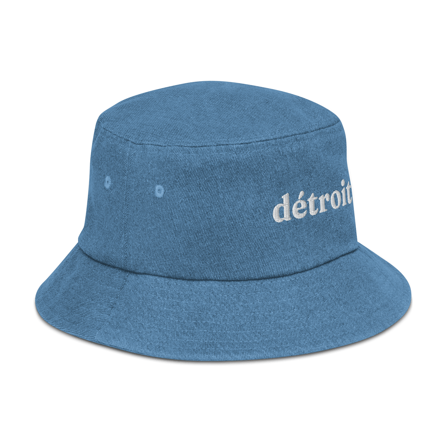 'Détroit' Denim Bucket Hat | White Embroidery - Circumspice Michigan