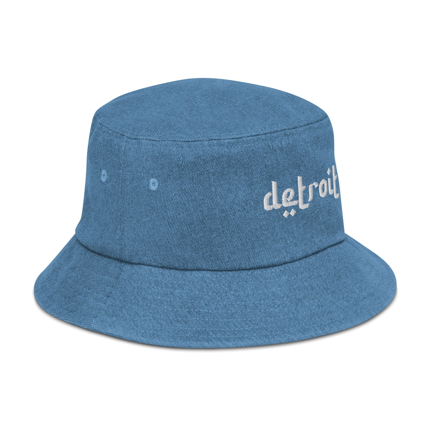 'Detroit' Denim Bucket Hat (Arabic-Style Font) | White Embroidery - Circumspice Michigan