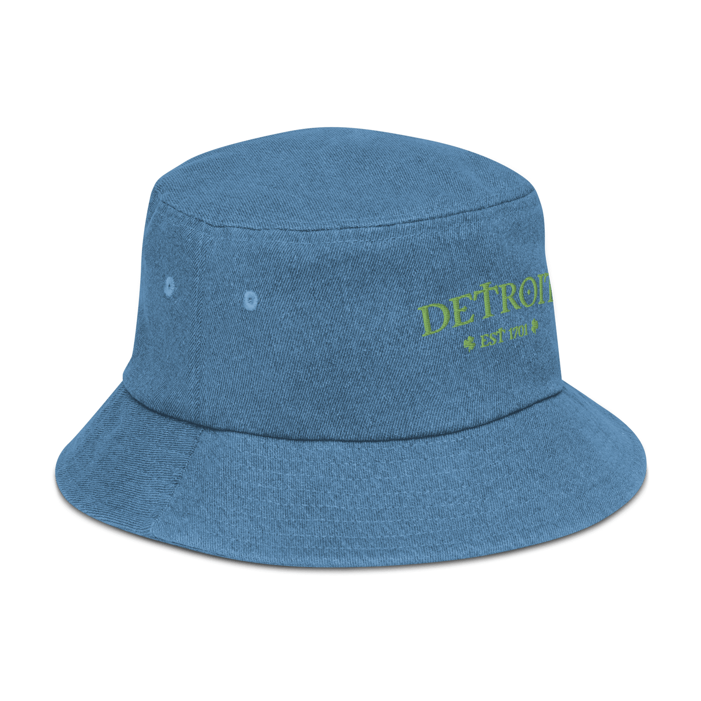 'Detroit' Denim Bucket Hat (Irish Font w/Shamrocks) - Circumspice Michigan