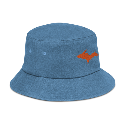 Michigan Upper Peninsula Denim Bucket Hat (w/ Orange UP Outline)