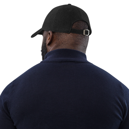 'Détroit Rocque Cité' Denim Baseball Cap | White/Navy Embroidery