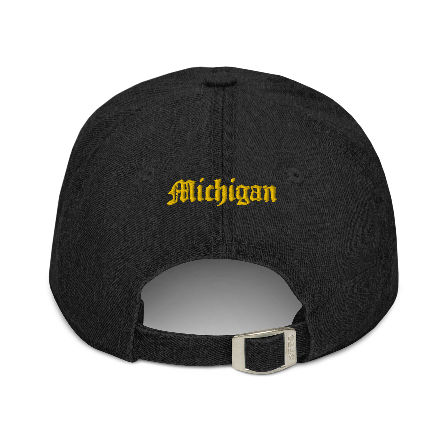 Michigan Old English 'M' Denim Baseball Cap (w/ 'Michigan' Back Design) | Gold Embroidery