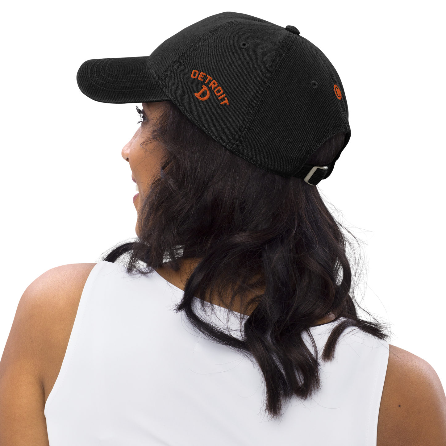 Detroit 'Old French D' Denim Baseball Cap (w/ Side Design) | Orange Embroidery