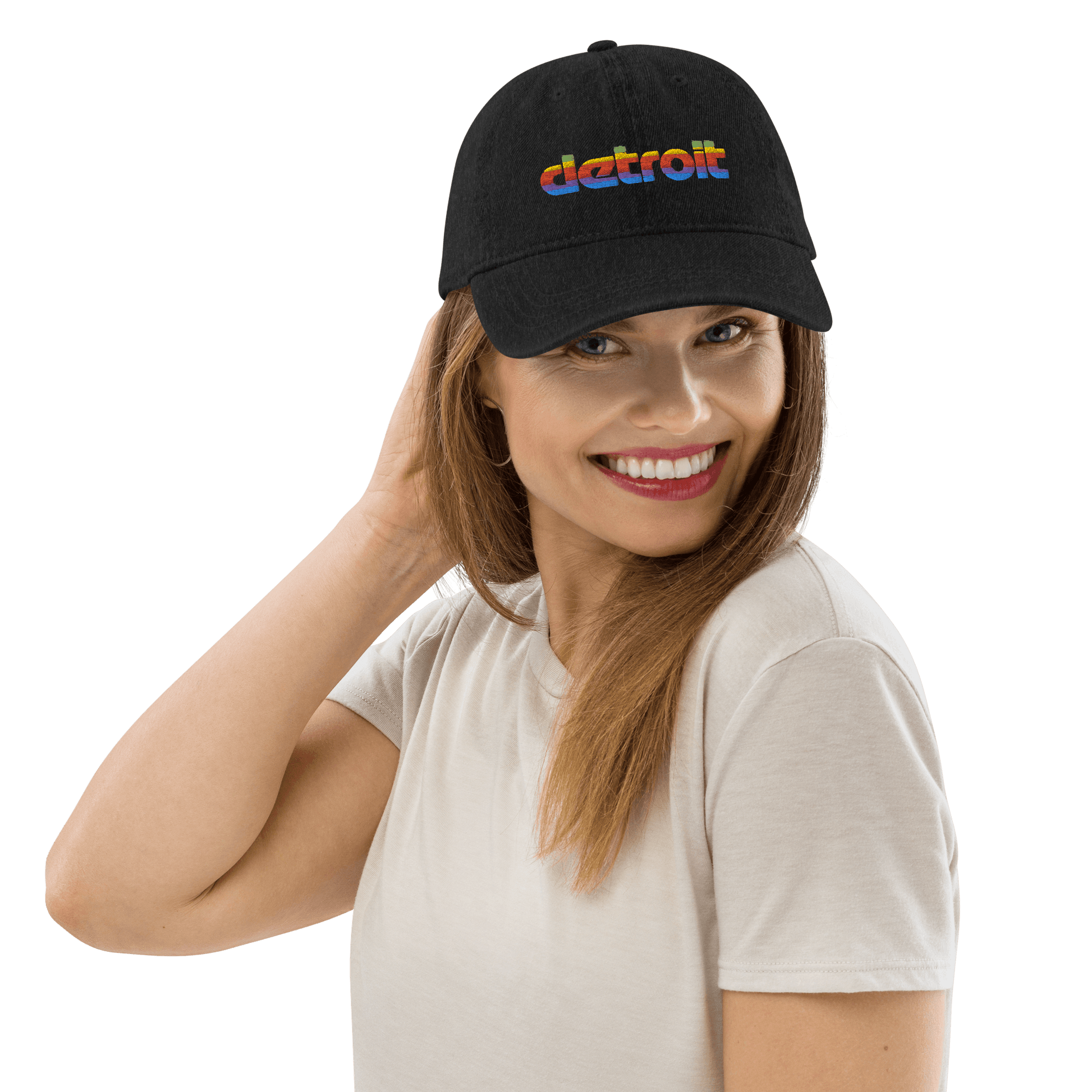 'Detroit' Denim Baseball Cap (1980s Pomaceous Computer Parody) - Circumspice Michigan