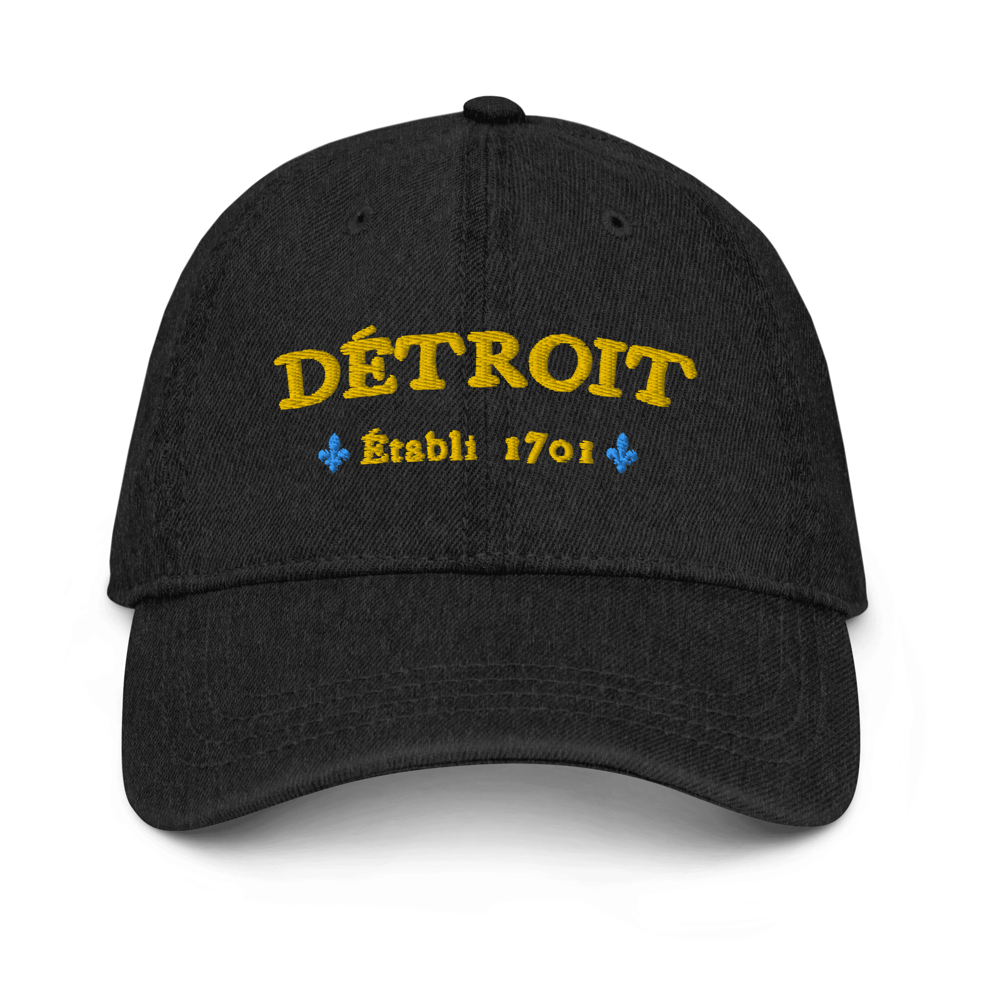 'Détroit Établi 1701' Denim Baseball Cap | Blue/Gold Embroidery - Circumspice Michigan