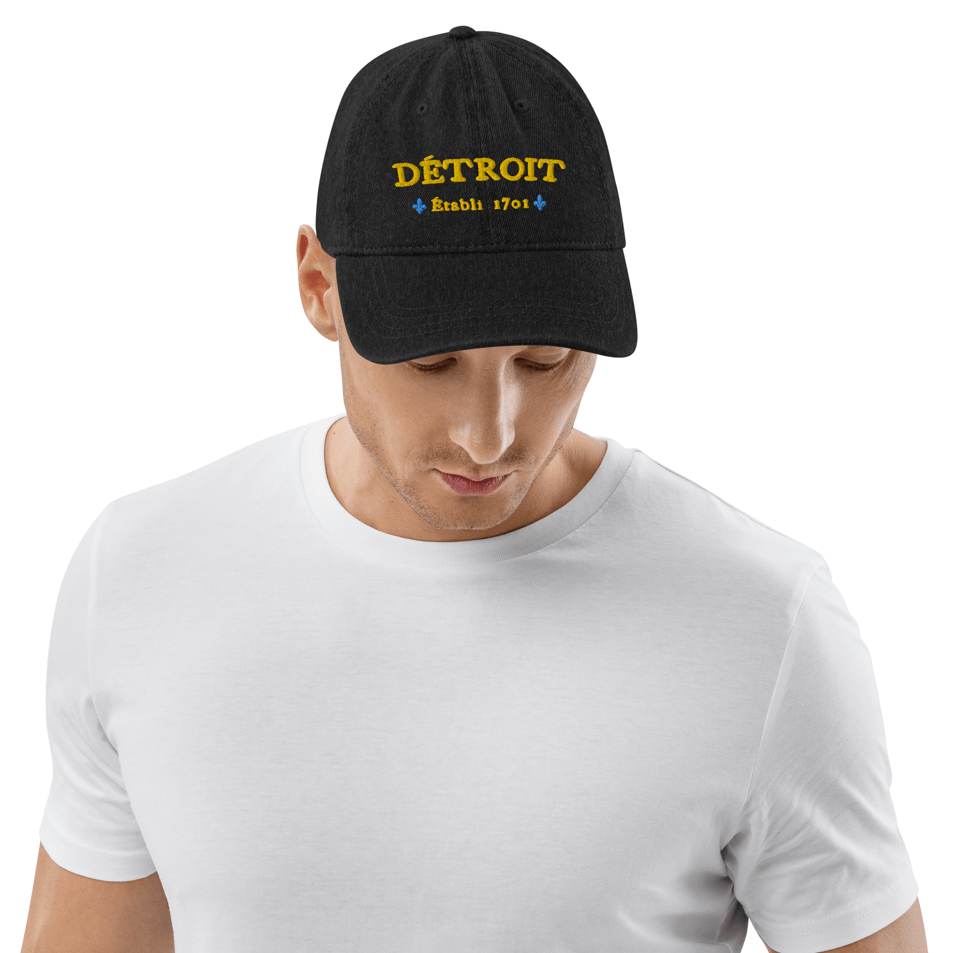 'Détroit Établi 1701' Denim Baseball Cap | Blue/Gold Embroidery - Circumspice Michigan