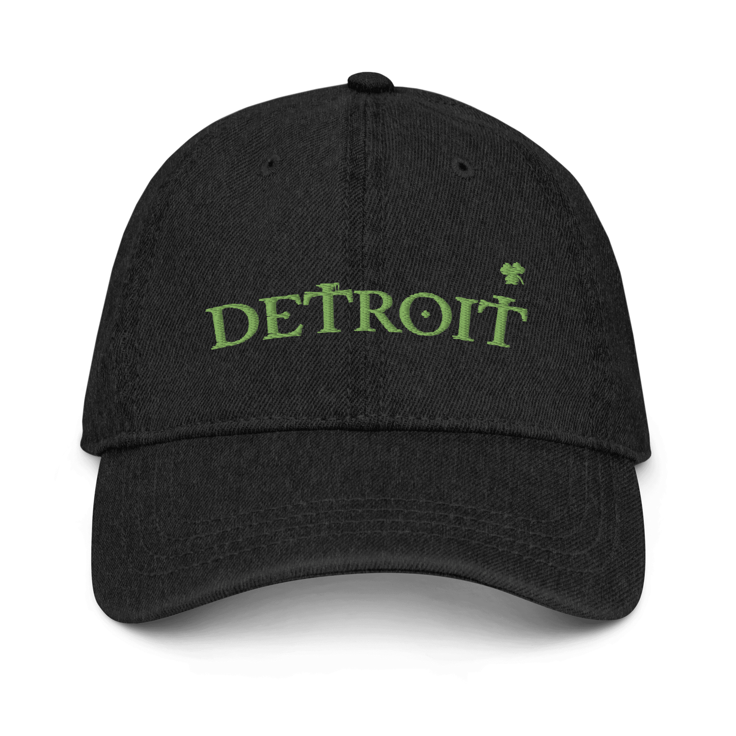 'Detroit' Denim Baseball Cap (Irish Font w/Shamrock) - Circumspice Michigan