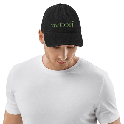 'Detroit' Denim Baseball Cap (Irish Font w/Shamrock) - Circumspice Michigan