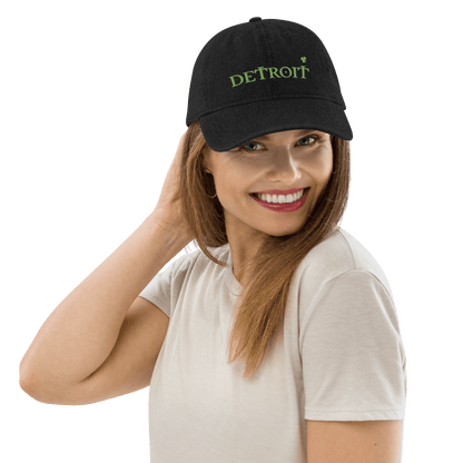 'Detroit' Denim Baseball Cap (Irish Font w/Shamrock) - Circumspice Michigan