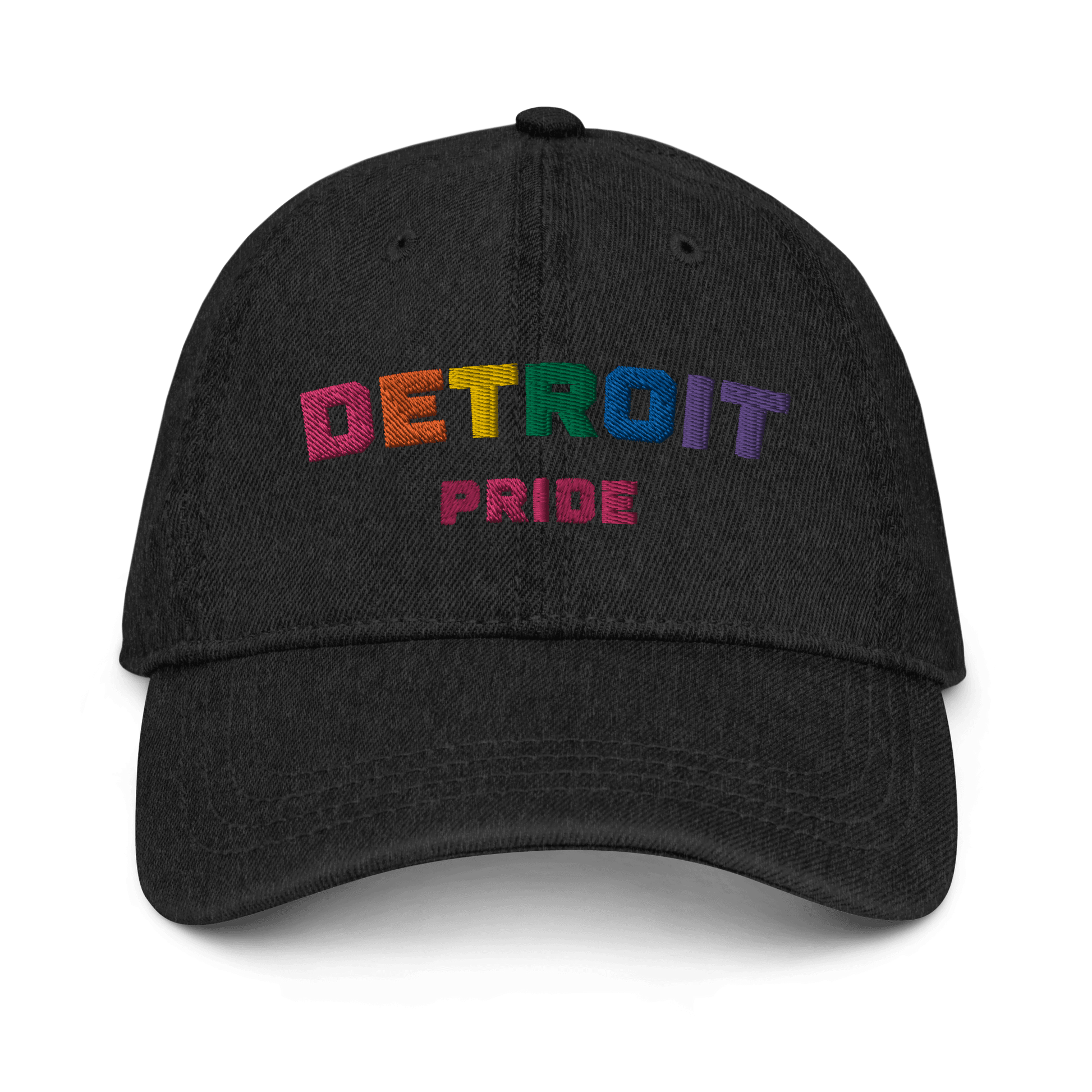 'Detroit Pride' LGBTQ Denim Baseball Cap (w/Rainbow Colors) - Circumspice Michigan