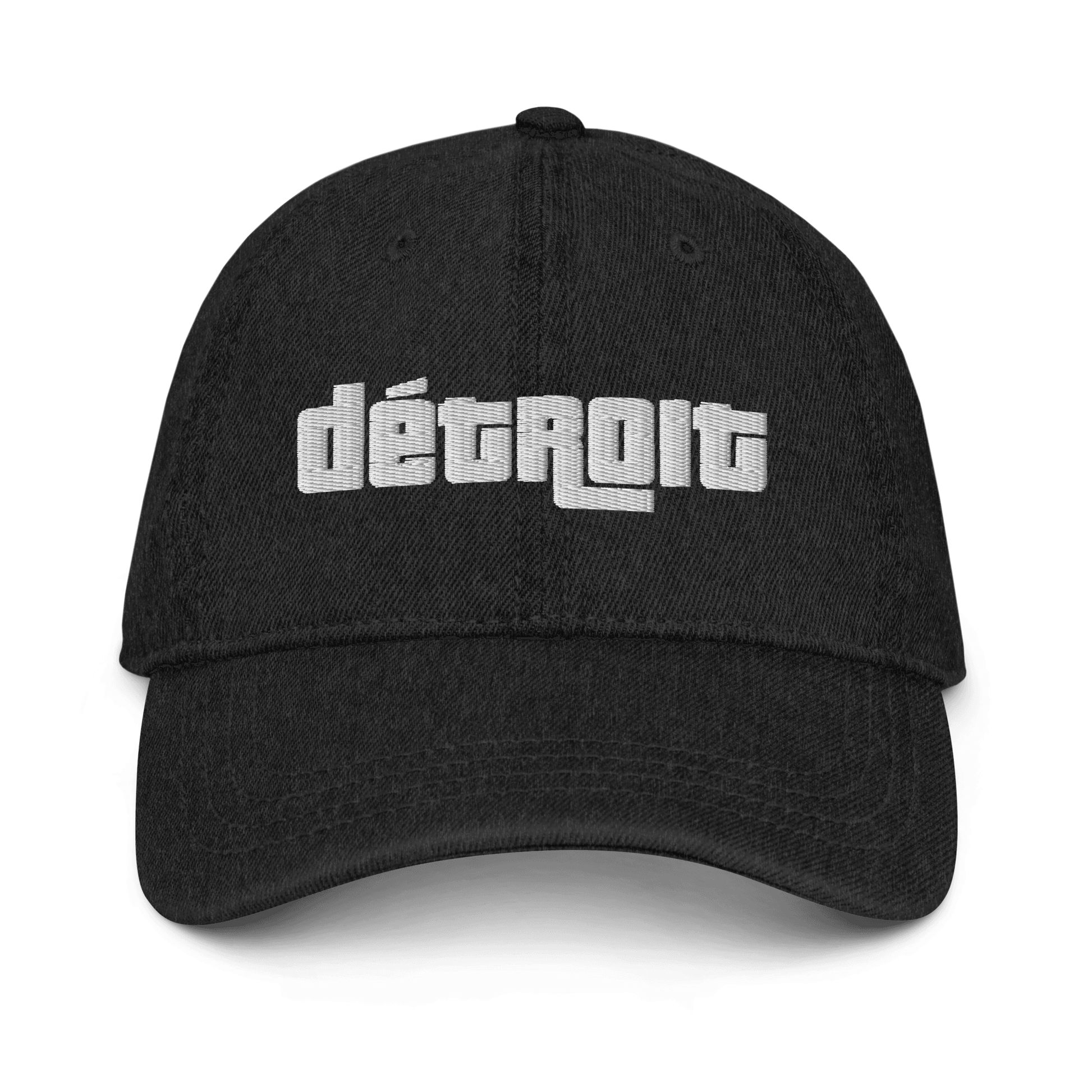 'Détroit' Denim Baseball Cap (1970s Font) | White/Navy Embroidery - Circumspice Michigan