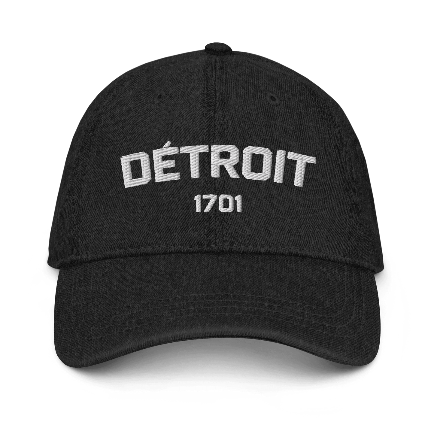 'Détroit 1701' Denim Baseball Cap | White/Navy Embroidery - Circumspice Michigan