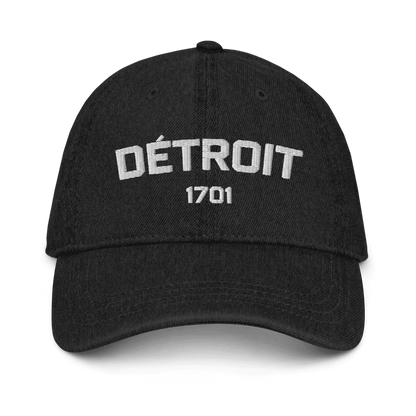 'Détroit 1701' Denim Baseball Cap | White/Navy Embroidery - Circumspice Michigan