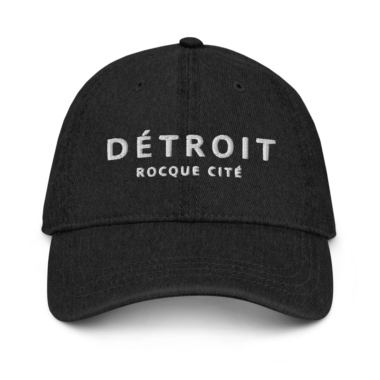 'Détroit Rocque Cité' Denim Baseball Cap | White/Navy Embroidery