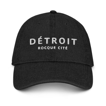 'Détroit Rocque Cité' Denim Baseball Cap | White/Navy Embroidery