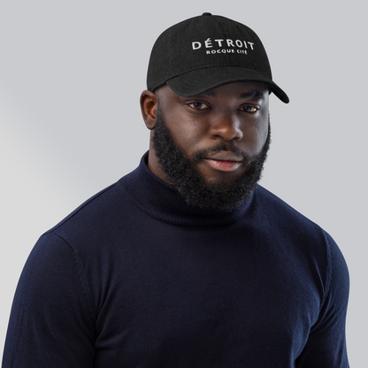 'Détroit Rocque Cité' Denim Baseball Cap | White/Navy Embroidery