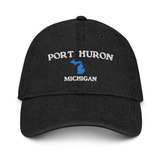 'Port Huron Michigan' Denim Baseball Cap (w/ Michigan Outline)