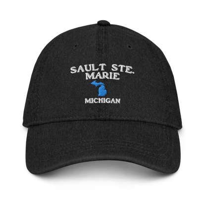 'Sault Ste. Marie' Denim Baseball Cap (w/ Michigan Outline)