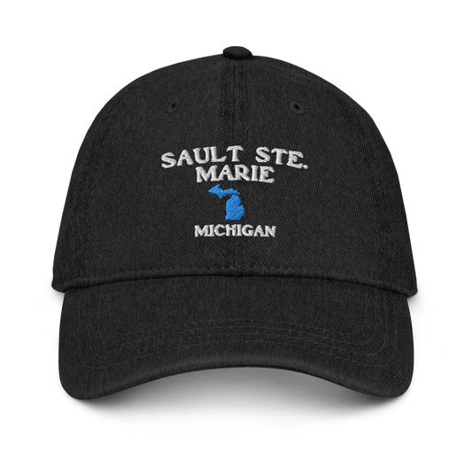 'Sault Ste. Marie' Denim Baseball Cap (w/ Michigan Outline)