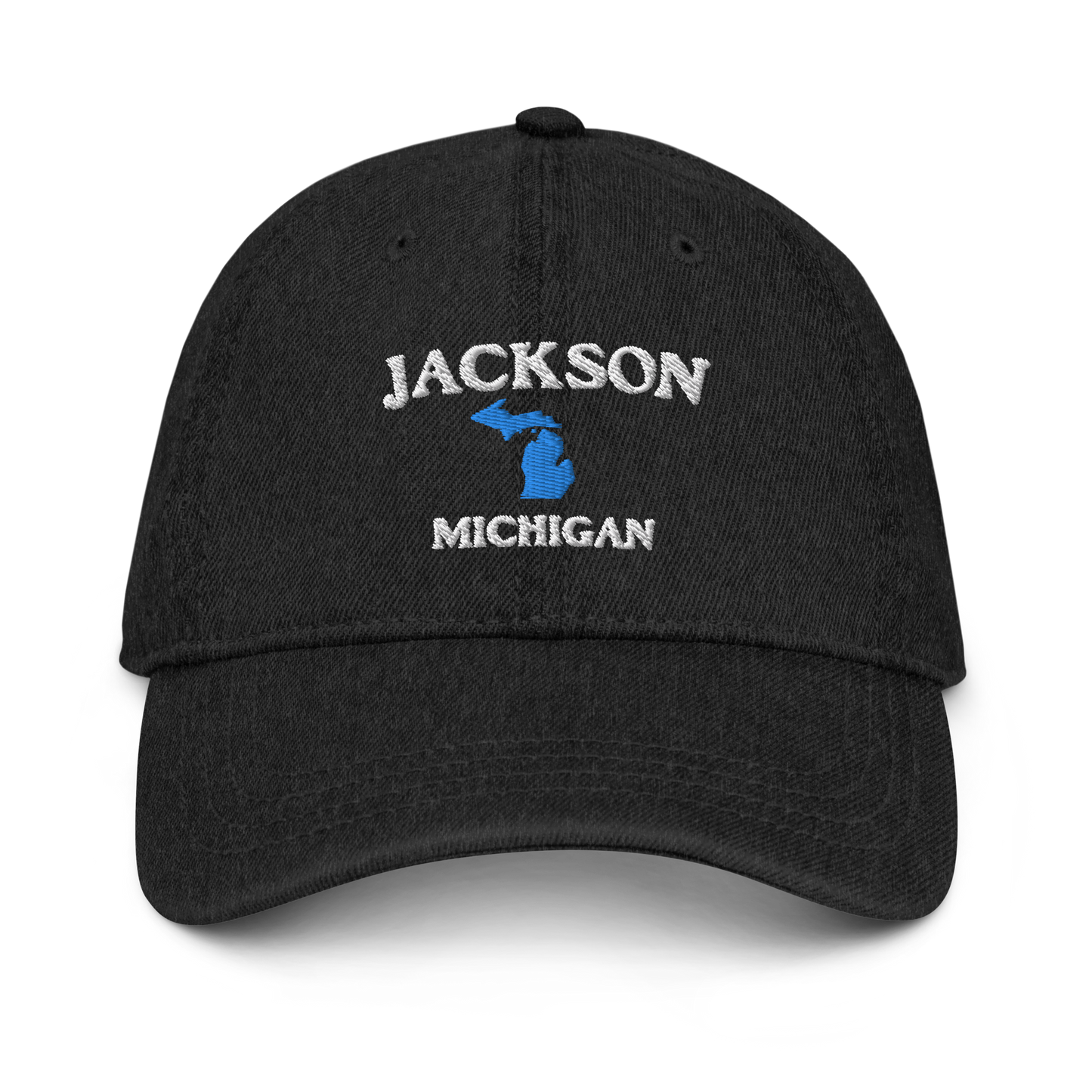 'Jackson Michigan' Denim Baseball Hat (w/ Michigan Outline)