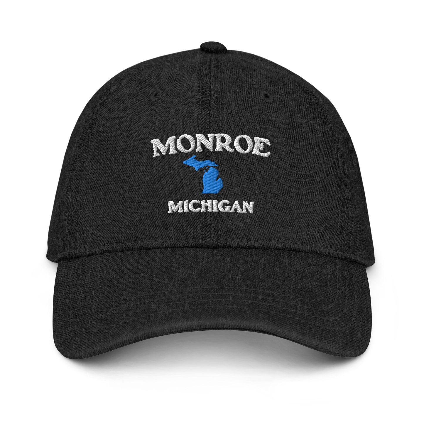 'Monroe Michigan' Denim Baseball Cap (w/ Michigan Outline)