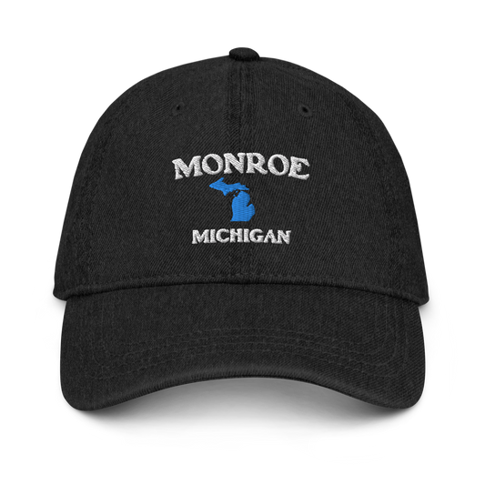 'Monroe Michigan' Denim Baseball Cap (w/ Michigan Outline)