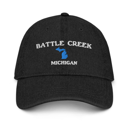 'Battle Creek Michigan' Denim Baseball Cap (w/ Michigan Outline)