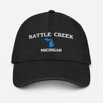 'Battle Creek Michigan' Denim Baseball Cap (w/ Michigan Outline)