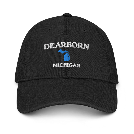 'Dearborn Michigan' Denim Baseball Cap (w/ Michigan Outline)