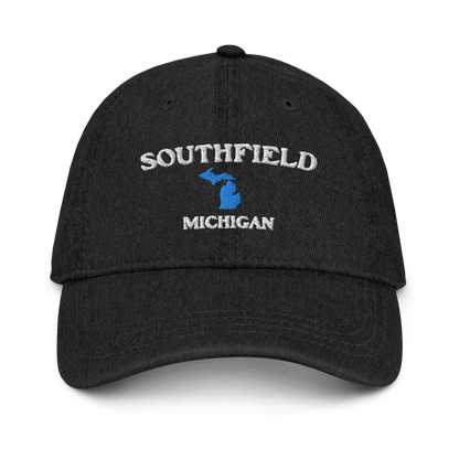 'Southfield Michigan' Denim Baseball Cap (w/ Michigan Outline)