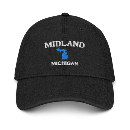 'Midland Michigan' Denim Baseball Cap (w/ Michigan Outline)