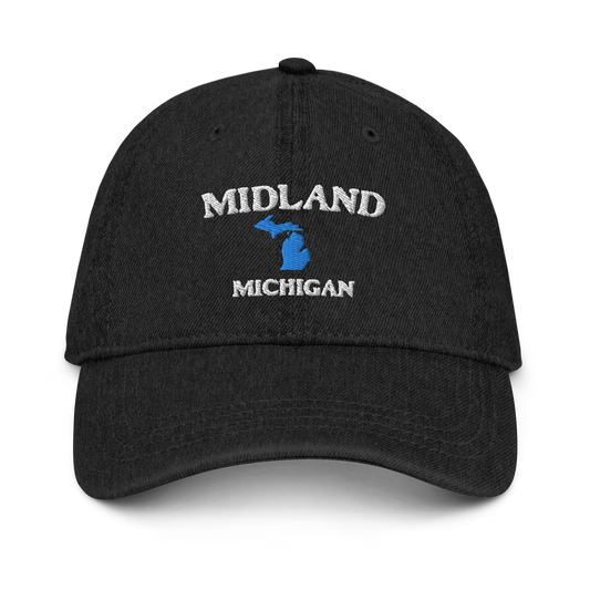 'Midland Michigan' Denim Baseball Cap (w/ Michigan Outline)