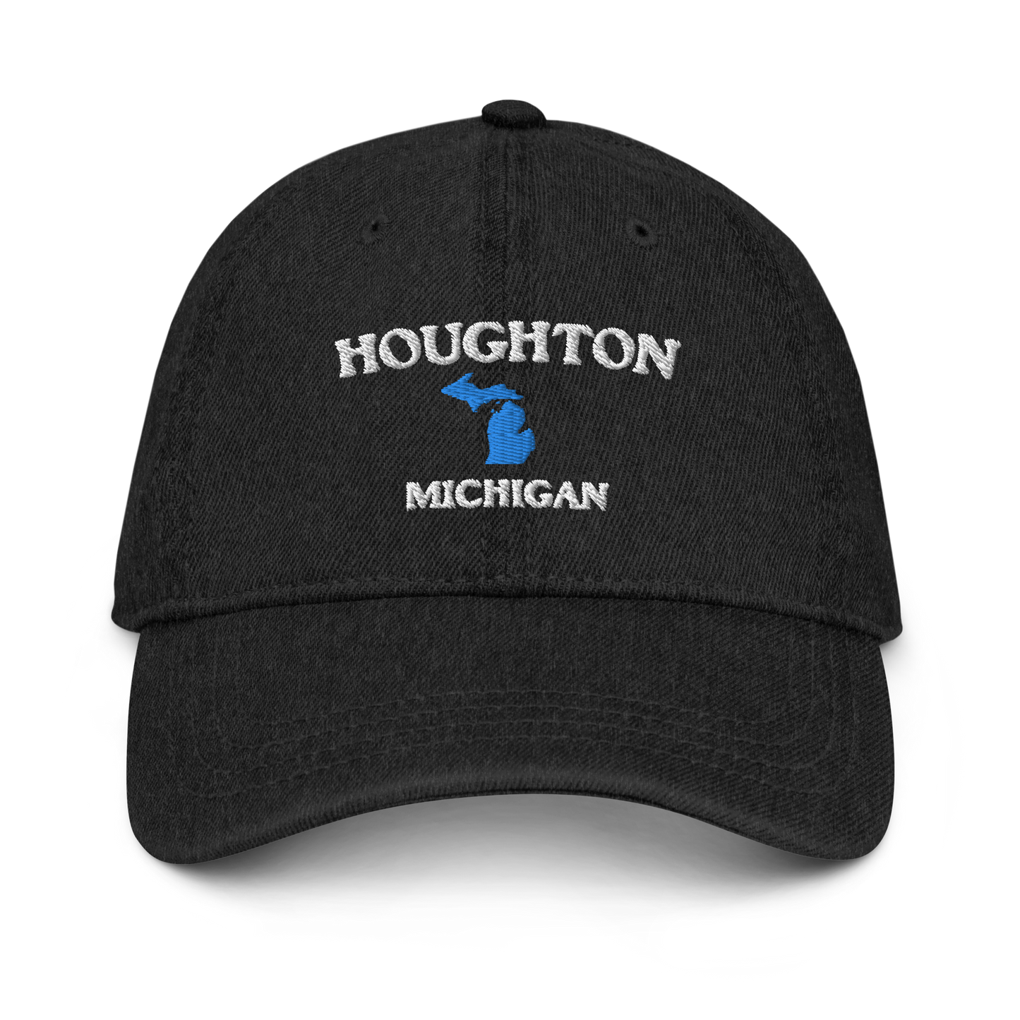 'Houghton Michigan' Denim Baseball Cap (w/ Michigan Outline)