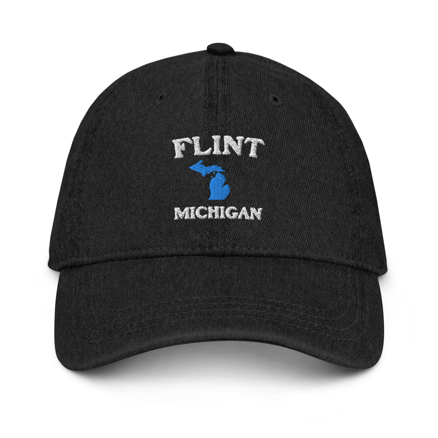 'Flint Michigan' Denim Baseball Cap (w/ Michigan Outline)