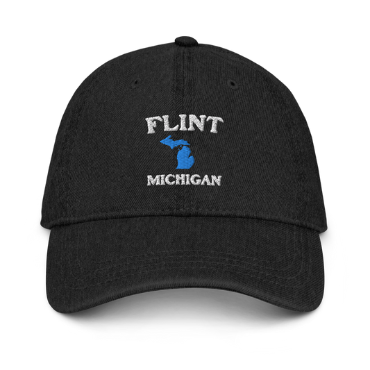 'Flint Michigan' Denim Baseball Cap (w/ Michigan Outline)