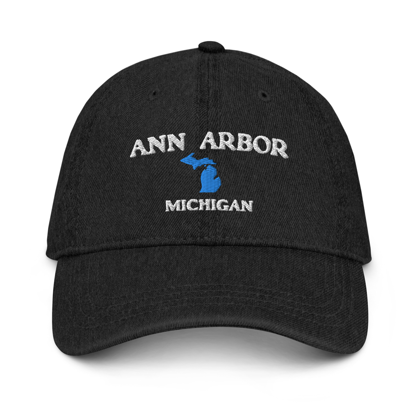 'Ann Arbor Michigan' Denim Baseball Cap (w/ Michigan Outline)