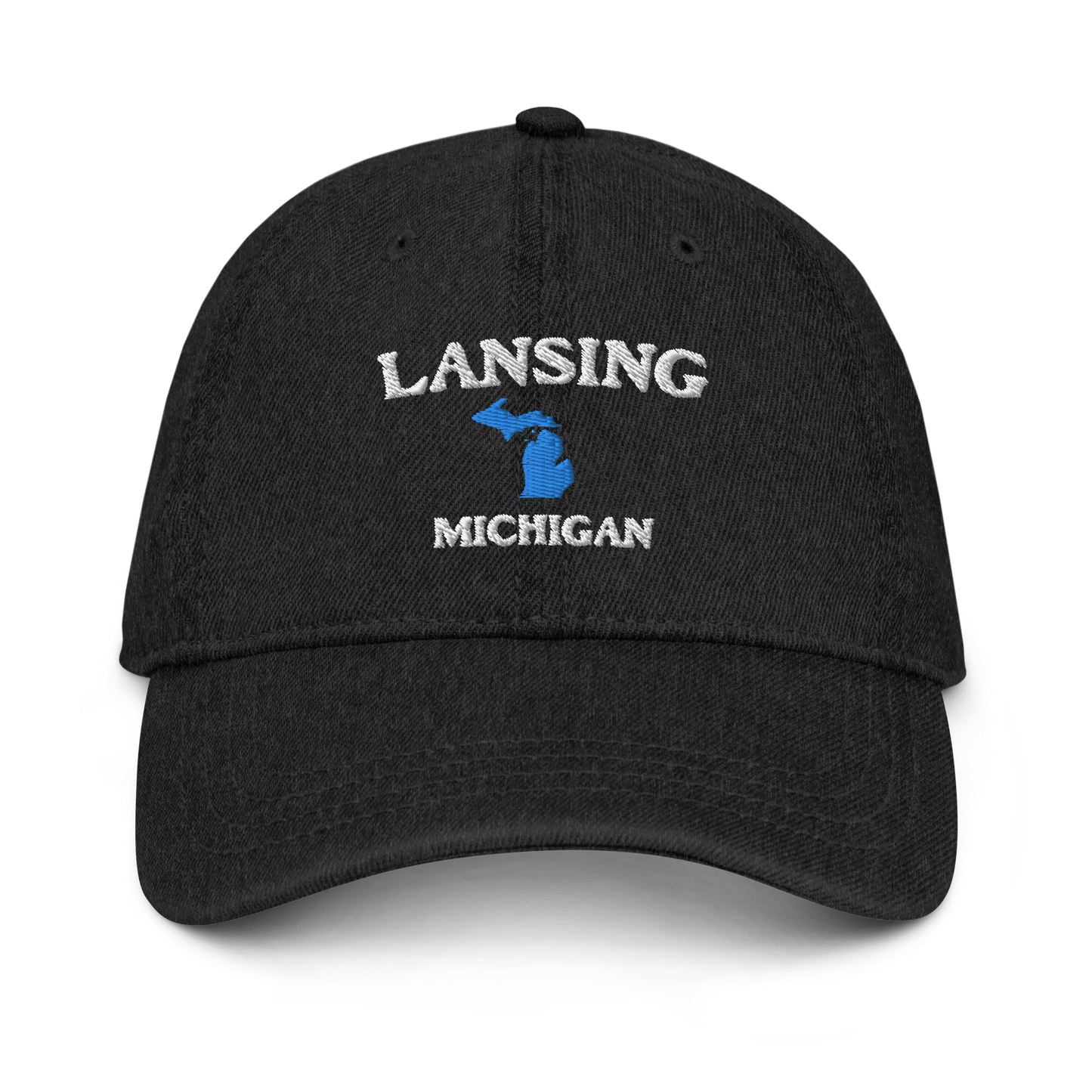 'Lansing Michigan' Denim Baseball Cap (w/ Michigan Outline)