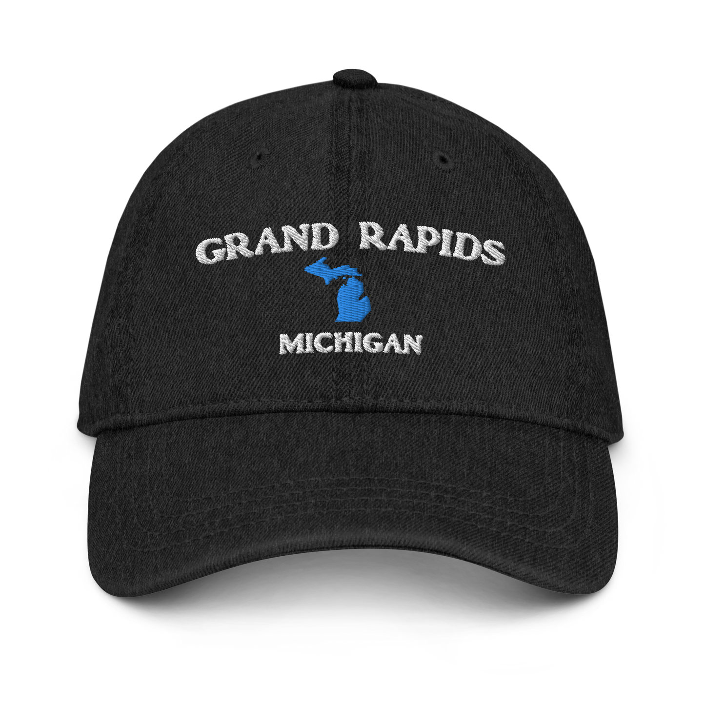 'Grand Rapids Michigan' Denim Baseball Cap (w/ Michigan Outline)