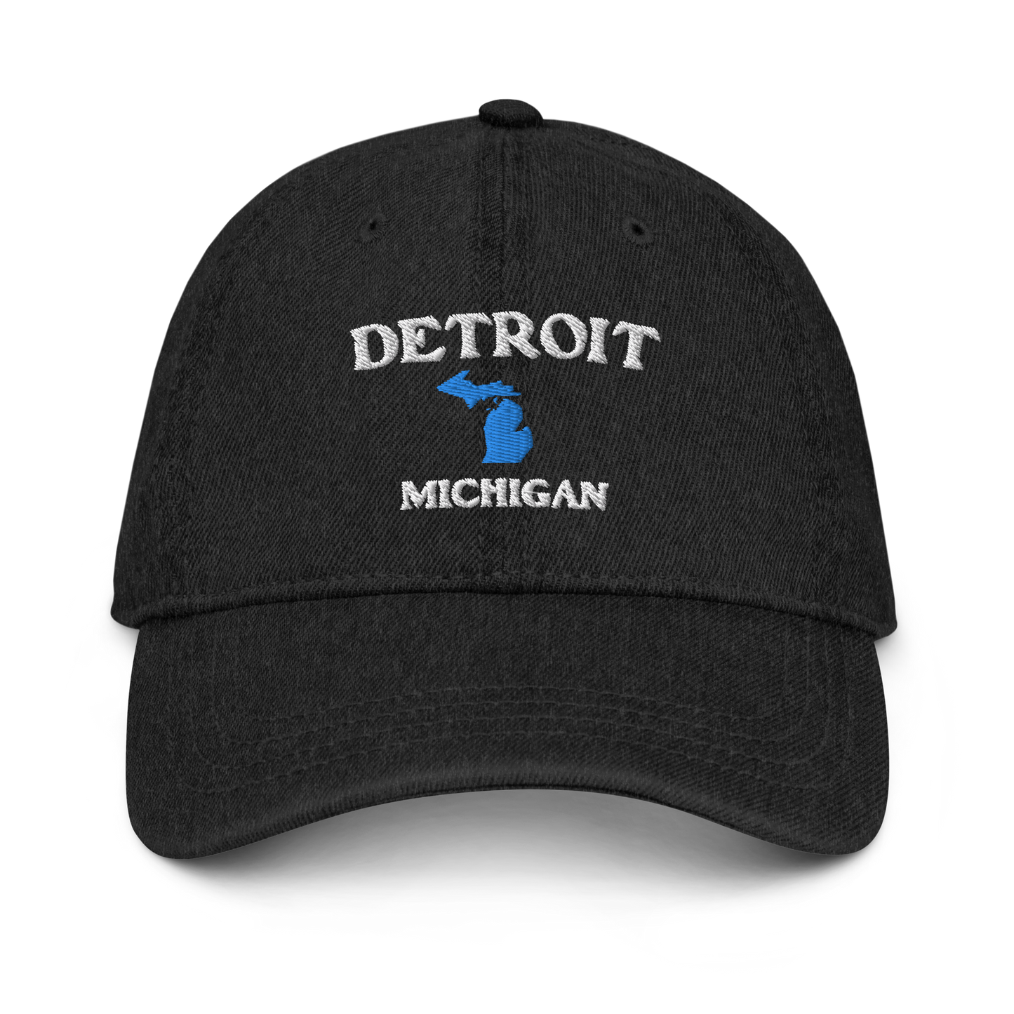 'Detroit Michigan' Denim Baseball Cap (w/ Michigan Outline)