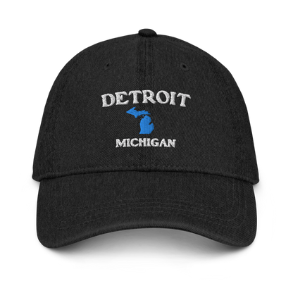 'Detroit Michigan' Denim Baseball Cap (w/ Michigan Outline)