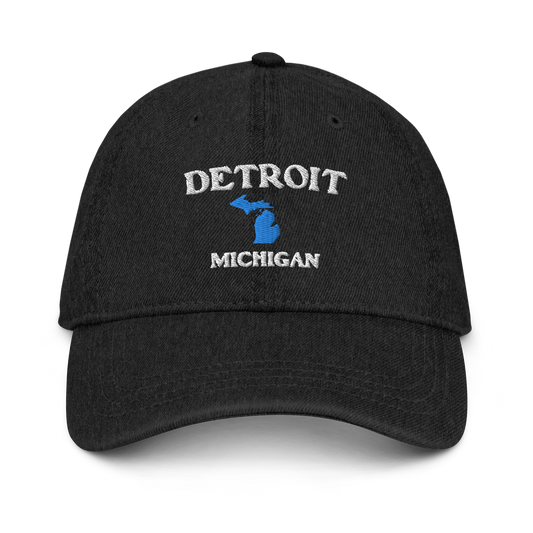 'Detroit Michigan' Denim Baseball Cap (w/ Michigan Outline)