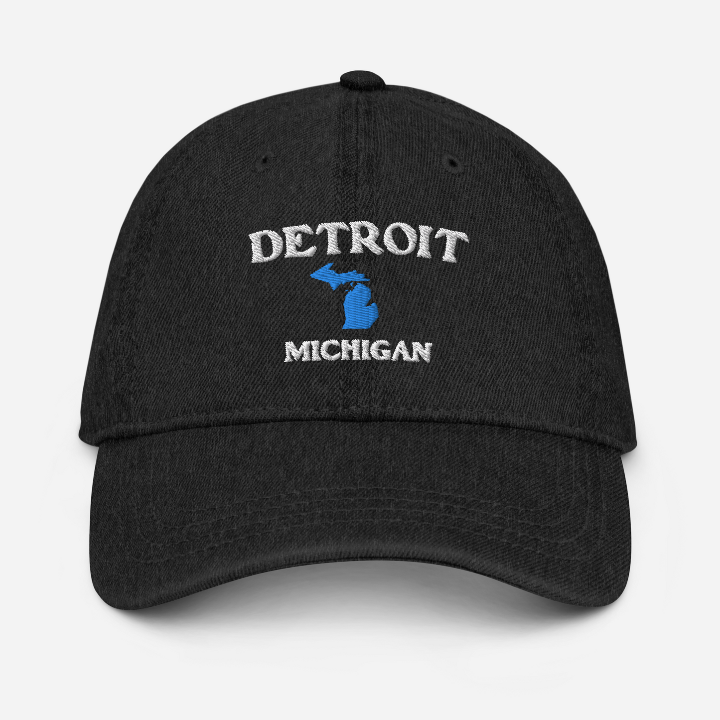 'Detroit Michigan' Denim Baseball Cap (w/ Michigan Outline)