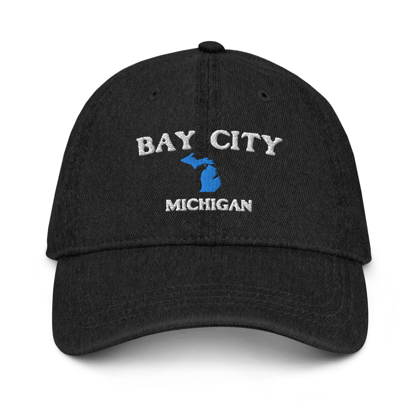 'Bay City Michigan' Denim Baseball Cap (w/ Michigan Outline)