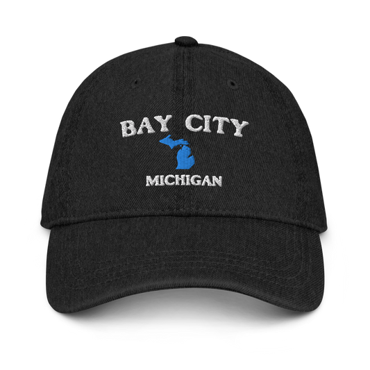 'Bay City Michigan' Denim Baseball Cap (w/ Michigan Outline)