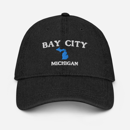 'Bay City Michigan' Denim Baseball Cap (w/ Michigan Outline)